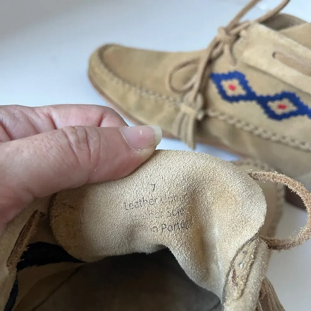 Soludos Suede Moccasin Womens Boots Sz 7 Boho Southwestern Embroidered  Festival